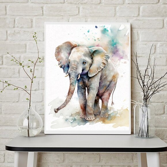 NobleCaptures Other - Elephant Watercolor Oil Painting Wall‎ Art Print